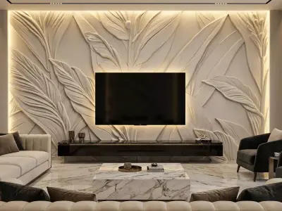 modern tv panel wall decor set relief stl mural CNC 253 3D model