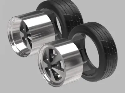 VW ESCARABAJO SCARA WHEELS WITH STRETCHED TIRES IN 2 SIZES 3D print model