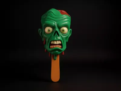 Zombie Head Popsicle Creepy Horror Ice Cream Style Figurine 3D print model