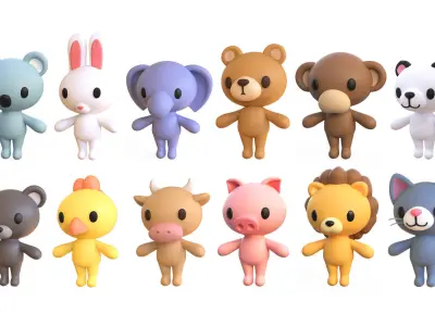 Adorable Animal Character Pack 01   Low-poly 3D model