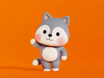 Wolf Character Cartoon Chibi Kawaii Rigged Animated Low-poly 3D model