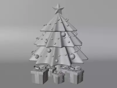 Cartoon Chistmas tree with gift boxes 3D model