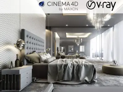 VRay - C4D Scene files - Modern Classic Bedroom Interior Scene 3D model