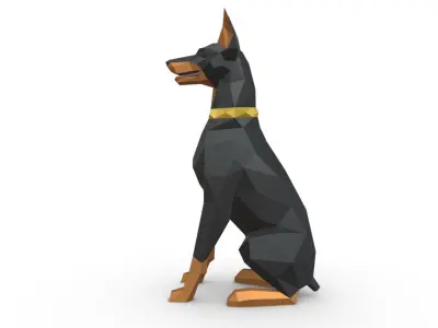 doberman dog low poly 3D print model