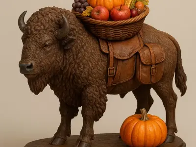Thanksgiving Bison with Harvest Basket 3D model for 3D Printing 3D print model