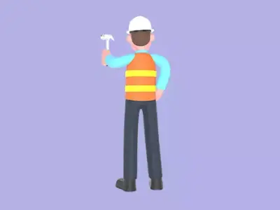3D Cartoon Male Architect Character - Angry with Raised Hammer 3D model