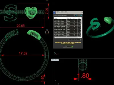 Alphabet Jewelry with Heart Ring S 3D print model