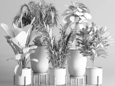 collection Indoor plant 34 -marble vase 3D model