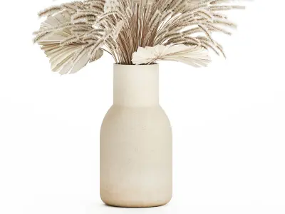Bouquet Dried Flowers White Pampas Branches Palm 552 3D model