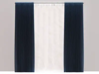 White and Blue Double  Curtains 3D model