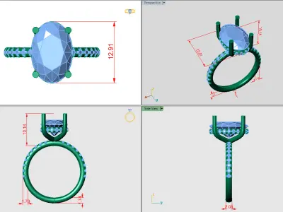Oval diamond solitare with under halo 3D print model