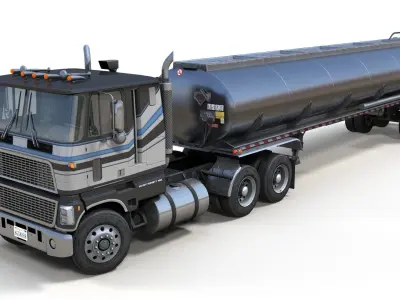 Industrial cabover tanker semitruck Low-poly 3D model