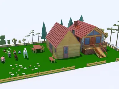 Cartoons Houses and Animals low-poly model Low-poly 3D model