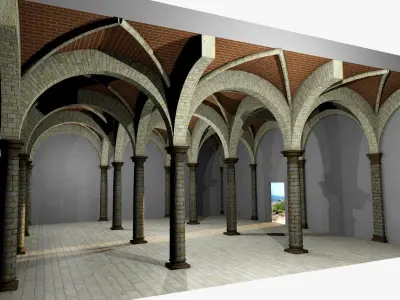 Vaulting 3-5  Romanic 750cm spaced  thick arches and thick curbs Low-poly 3D model