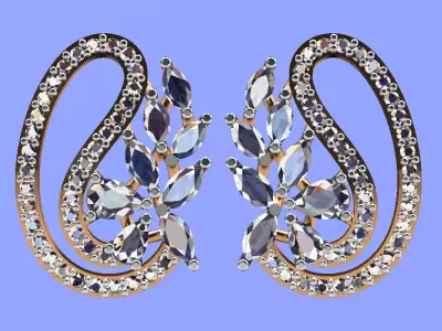 GOLD DIAMOND FASHION JEWELLERY STUD EARRING 3D print model  3D print model