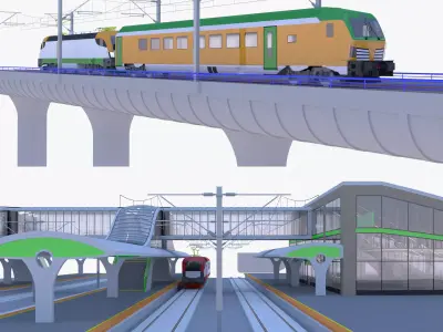 Railway station and bridge V 3D Model Collection
