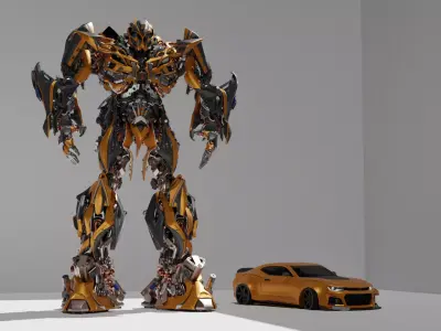 Realistic Bumblebee Transformer and Chevrolet Camaro 3D model
