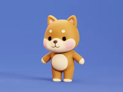   Cartoon  Dog Character Shiba  Chibi Kawaii Low-poly 3D model