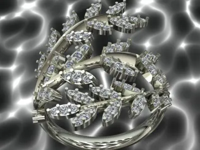 Leaf Shaped Luxury Diamond Ring 3D print model