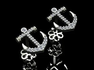 Anchor Diamond Earrings 3D print model