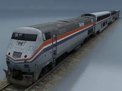 train collection 2 amtrak on tracks Low-poly 3D model