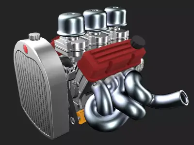 V8 Flathead inspired engine Low-poly 3D model