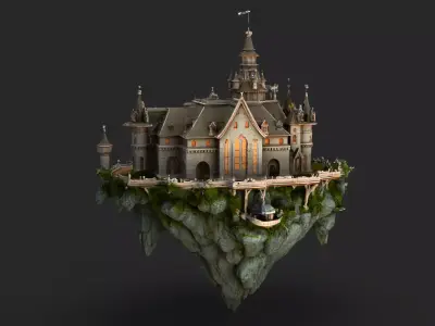 Floating Castle High Detail 3D model