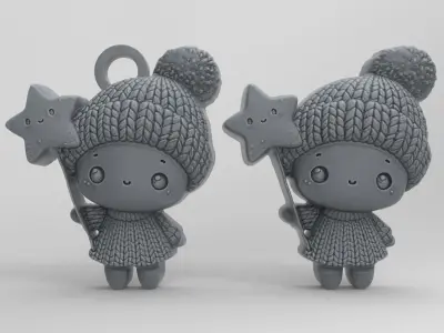 christmas little girl with star decor  3D print model