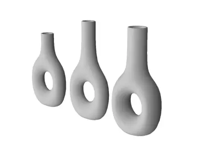 White Marble and Gold Decor Vase Set 3D model