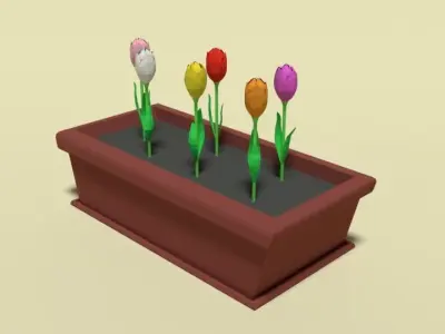 Low Poly Cartoon Tulips Flowers Low-poly 3D model