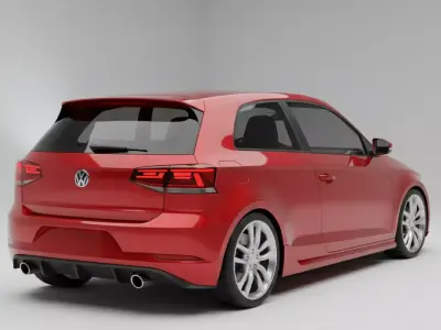 Red Compact Hatchback Volkswagen Inspired Low-poly 3D model