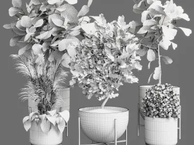 collection Indoor plant 32-marble vase Low-poly 3D model