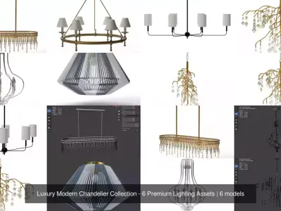 Luxury Modern Chandelier Collection - 6 Premium Lighting Assets 3D Model Pack