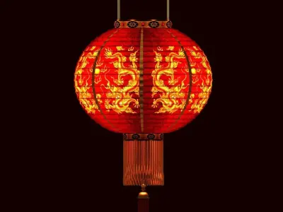 Chinese Red Lantern 3D model 5