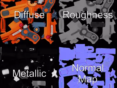 Orange Blaster Pistol model pack Low-poly 3D model