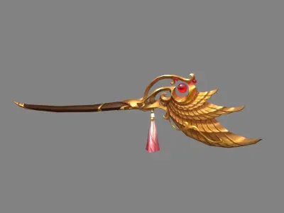 Gold hairpin - head decoration Low-poly 3D model
