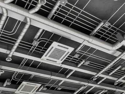 3D Ventilation Model ceiling with pipes and wires Low-poly 3D model
