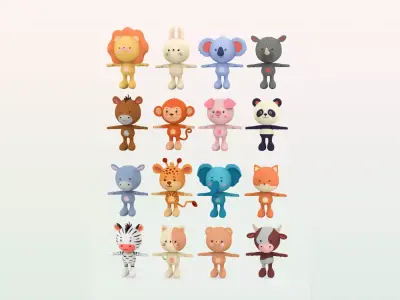 Animal Little Cute - Pack 1- Set 16 animal Low-poly 3D model