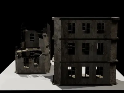 Destroyed building Low-poly 3D model