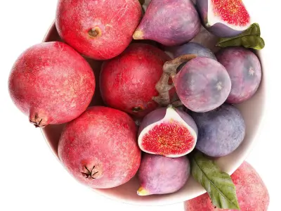 bowl of pomegranates and figs fruits 3D model