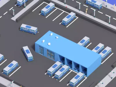 Cartoon Bus Station Low-poly 3D model