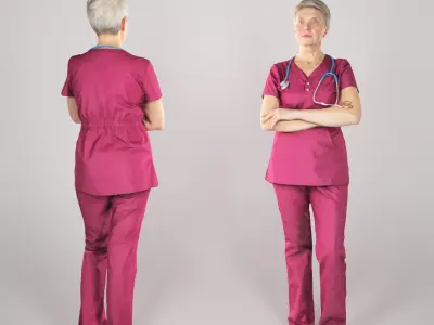 Adult surgical nurse in red uniform 144 Low-poly 3D model