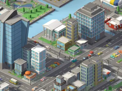 Cartoon City 3D Model game ready 3D model