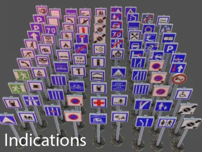 231 Road signs Low-poly 3D model