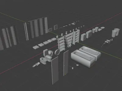 Lowpoly Bathroom with shelves and toilet Low-poly 3D model