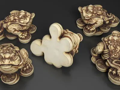 Feng Shui Wealth Toad - Three-Legged Money Frog Statue Low-poly 3D model