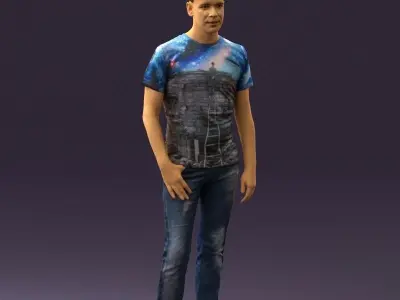 Man sport haircut finger inpocket 0801 3D Print Ready 3D print model