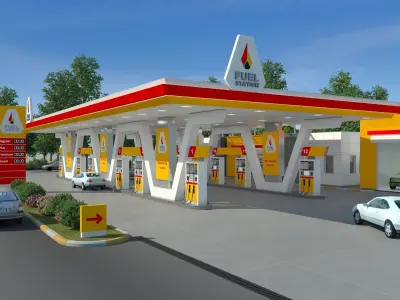 Gas Station Scene Day And Night 3D model