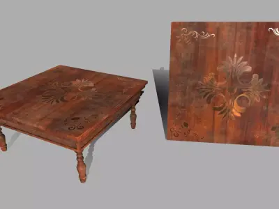 Table wooden with ornate design Low-poly 3D model