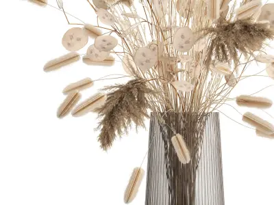 Bouquet of dried flowers in a glass vase 126 3D model